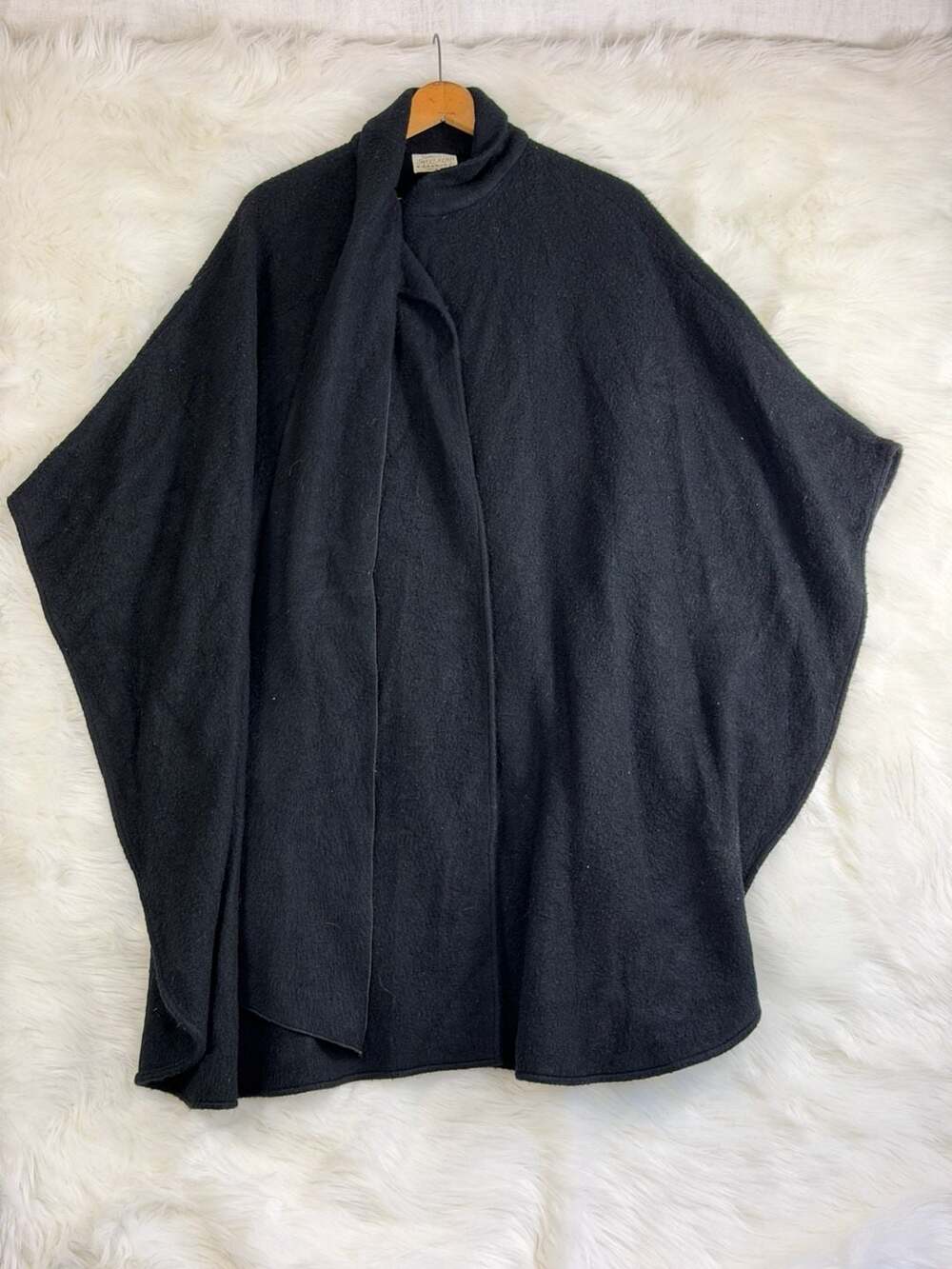 Vintage Sweet Herb Kathleen Black Wool Poncho Cape With Scarf